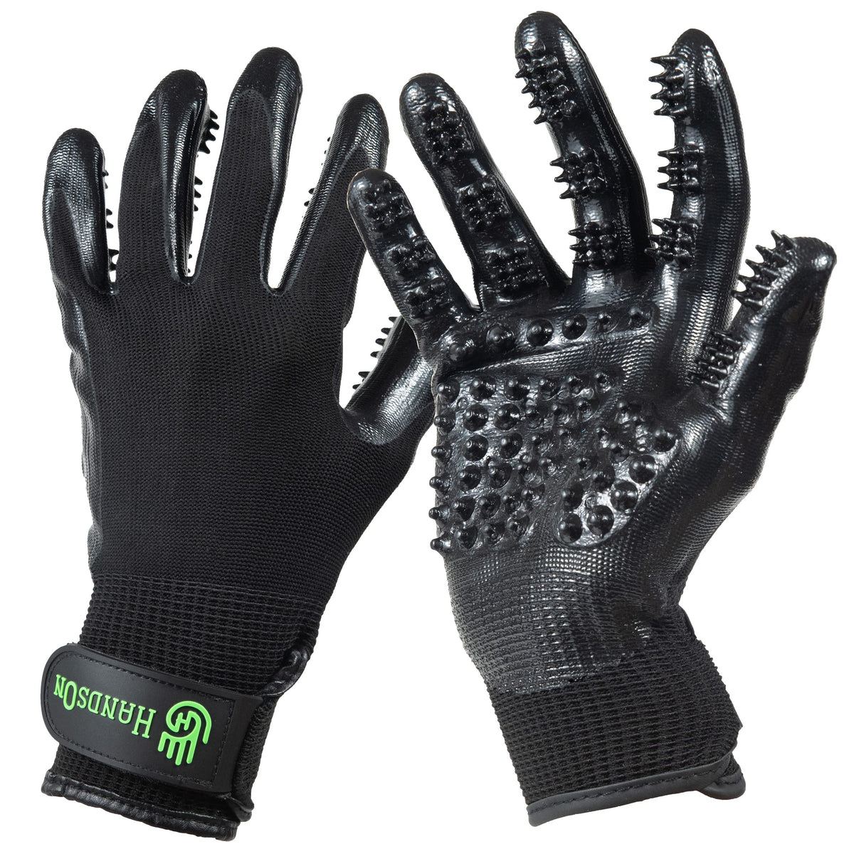 H HANDSON Pet Grooming Gloves - Patented #1 Ranked, Award Winning Shedding, Bathing, & Hair Remover Gloves - Gentle Brush for Cats, Dogs, and Horses (Grey, Large)